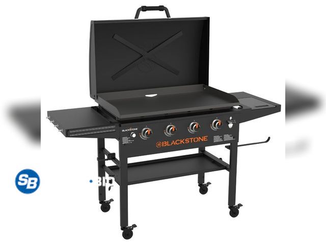 Lot 58-21259 - New Blackstone Original 4-Burner 36" Propane Omnivore Outdoor Griddle with Hood and Folding Side She...