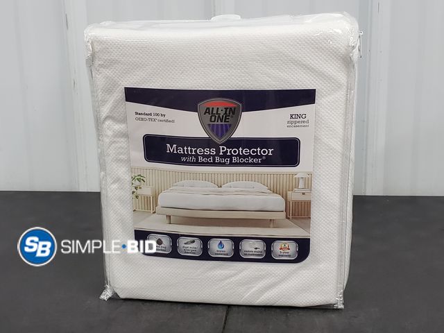 Lot 58-72274 - All In One Mattress Protector with Bed Bug Blocker - King Size Zippered Encasement - Appears Unused