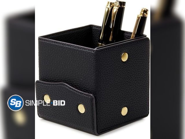 Lot 58-35101 - Vintage Pencil Holders,Pen Cup Microfiber Leather Pencil Cup, Synthetic Leather Pen Pots-Lychee Blac...