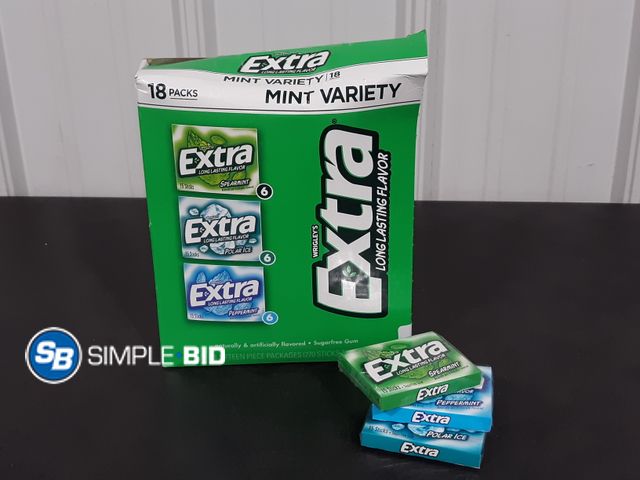 Lot 58-17377 - EXTRA! Mint Variety Long lasting gum - Spearmint - Polar ice - Peppermint - 17 packs - unopened - ea...