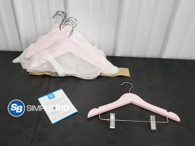 Lot 58-67071 - Lot of (10) Kids Size Pink and White Polka Dot Hangers with Pants Hangers