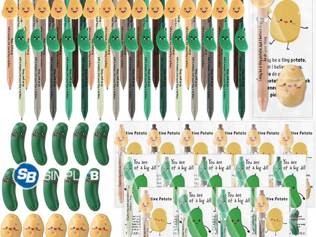 Lot 58-78156 - New Sayglossy 60 Sets Employee Appreciation Gifts Bulk Positive Pickle Potato Pens with Animal Pun N...