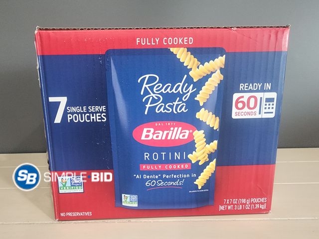 Lot 58-37732 - BARILLA! Rotini Fully Cooked Ready pasta 7 single pouches - unopened - damaged box