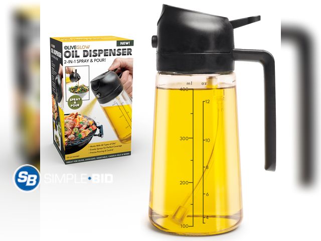 Lot 58-57678 - New Olive Glow 2-in-1 Oil Spray &amp; Pour Dispenser, Leakproof and Refillable Glass Bottle for Cook...