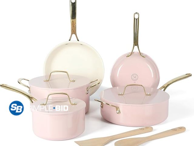Lot 58-29170 - New Martha Stewart Galway Premium Nonstick PFA Free Ceramic Interior 10 Piece Heavy Gauge Enamel Alu...