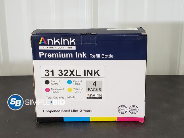 Lot 58-68396 - New Ankink Premium INK 31 32XL INK -- 4 packs Black x1 - Cyan x1 Magenta x 1 Yellow x 1