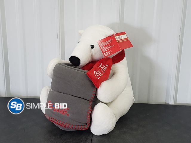 Lot 58-68541 - Coca Cola Polar Bear with Grey Throw Blanket - new