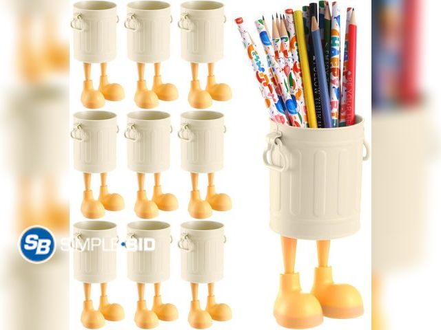 Lot 58-57880 - New Sherr 9 Pack Plastic Pen Holders Cup Bulk with Foot Desktop Brush Pencil Storage Organizer with ...