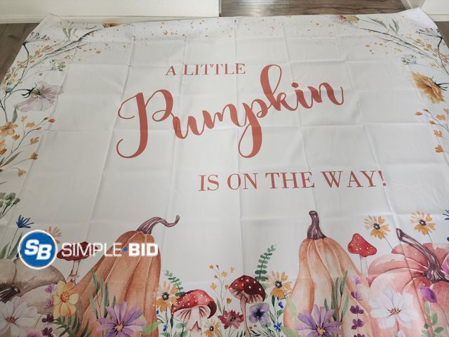 Lot 58-26343 - New A LITTLE PUMPKIN is on the Way fabric Banner - 7x5ft
