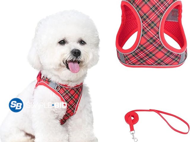 Lot 58-27388 - New No Pull Dog Harness and Leash Set for Extra-Small Dogs Puppy Cats Ajustable Classic Plaid Dog Ve...