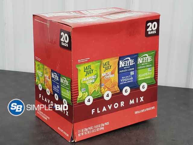 Lot 58-77309 - Late July individually packages -- Jalapeno Lime, Nacho Cheese, Sea Salt and Vinegar, Jalapeno - uno...
