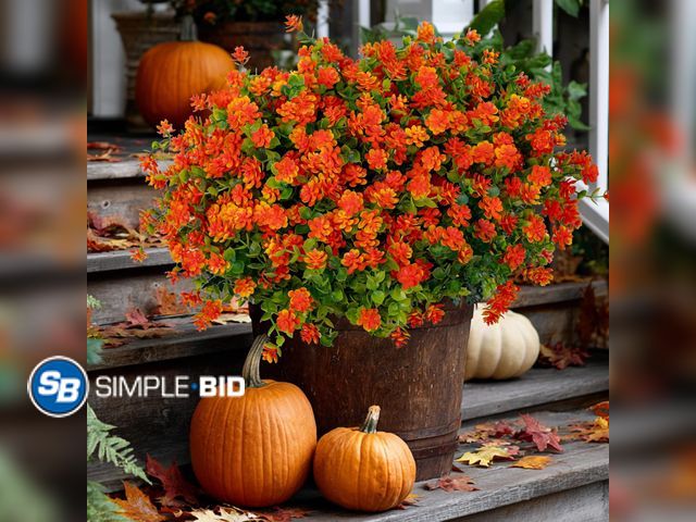 Lot 58-60387 - New Artificial Fall Flowers Outdoor Fake Mums - 12 Bundles Fake Plants UV Resistant No Fade Faux Pla...