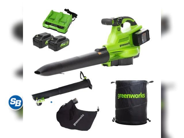 Lot 58-31919 - Greenworks 24V Blower/Vacuum with Two (2) 5.0Ah Batteries &amp; Dual-Port Charger