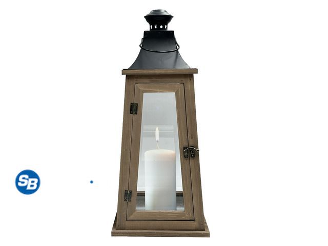 Lot 58-57985 - New Better Homes &amp; Gardens Rustic Wood Metal Candleholder Lantern, 19", Large (1) piece of glass...