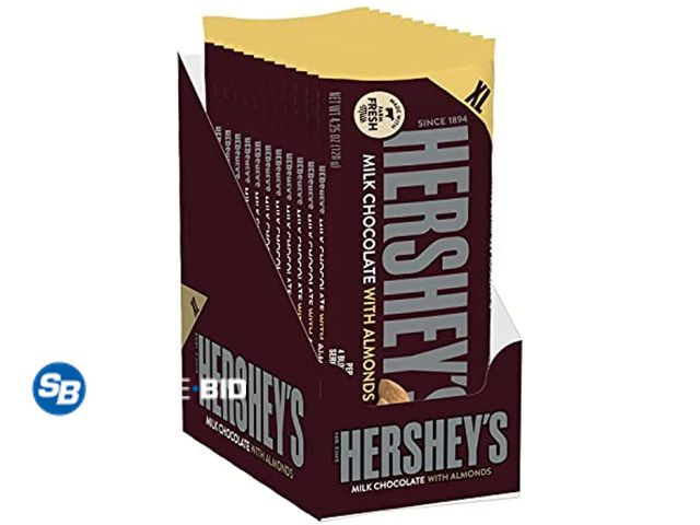 Lot 58-70250 - Hersheys Milk Chocolate With Almonds Candy, Bulk Candy, 4.25 Oz Extra Large Bars (12 Count) - unopen...