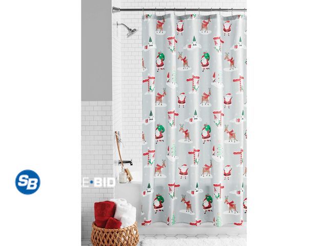 Lot 58-27002 - New Holiday Time Gray Santa Printed Polyester Shower Curtain, 72 in x 72 in