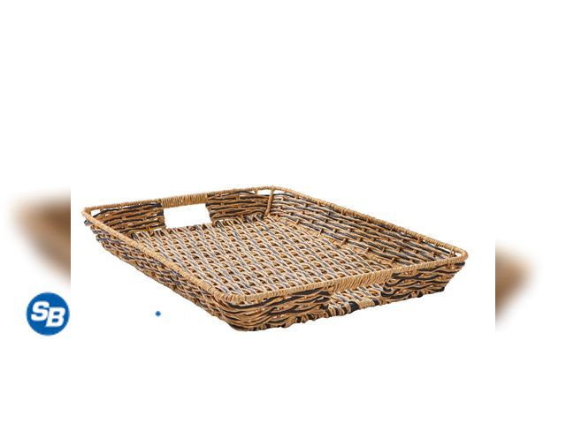 Lot 58-60832 - New Better Homes &amp; Gardens Beige and Black Resin Rattan Rectangular Serving Tray
