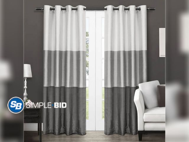 Lot 58-68898 - New Exclusive Home Chateau Striped Faux Silk Grommet Top Curtain Panel Pair, 54"x108", Black Pearl