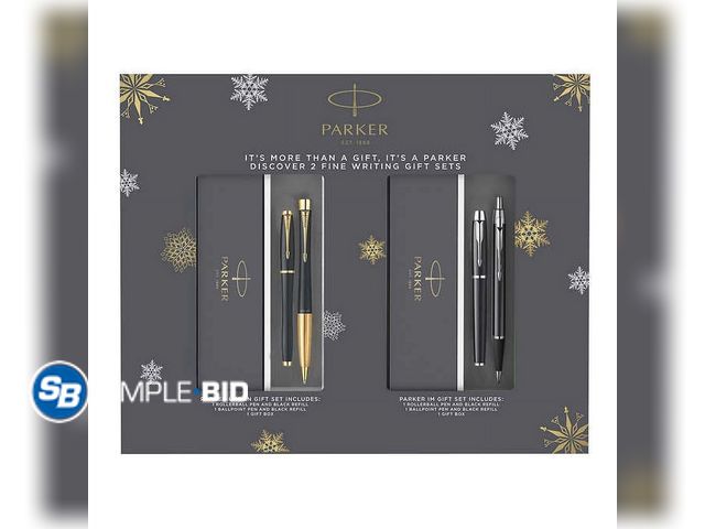 Lot 58-34821 - Parker Fine Writing Holiday Gift Set, 2-pack Black with Gold Trim and Black with Chrome Trim - appea...