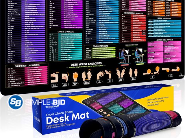 Lot 58-83167 - New Excel Cheat Sheet Desk Pad, 31.5"x11.8", Waterproof Extra Large Excel Shortcut Mat with Stitched...