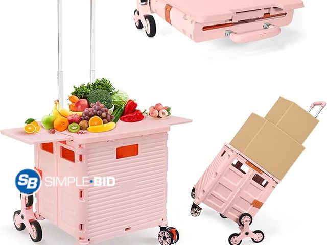 Lot 58-29161 - New Foldable Utility Cart with Stair Climbing Wheels,Collapsible Rolling Crate with Magnetic Lid Tel...