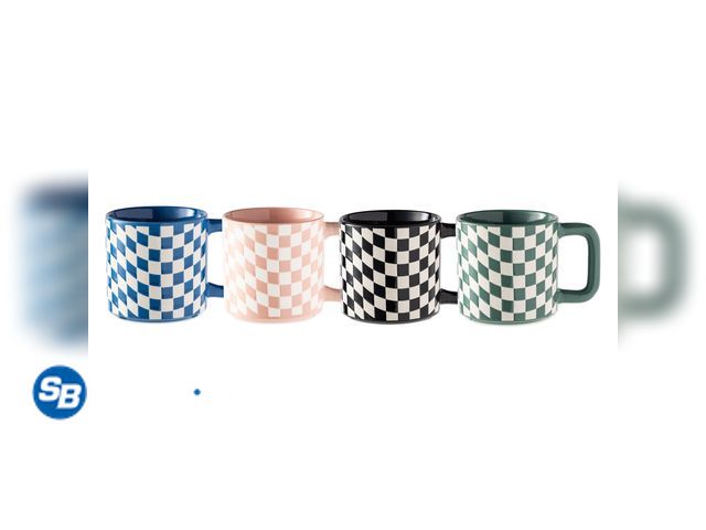 Lot 58-36927 - New Mainstays 4-Pack 16 oz Multicolor Checkered Ceramic Coffee Mugs