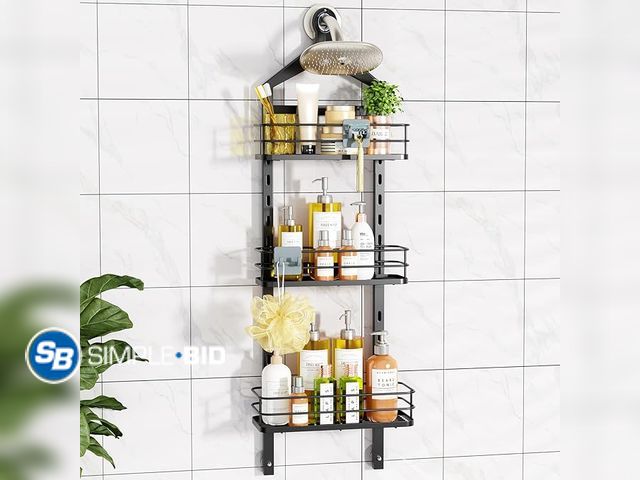 Lot 58-34212 - ODesign 3 Tier Height-Adjustable Shower Caddy Hanging Hanger Anti-Swing-Over The Shower Head Caddy-S...