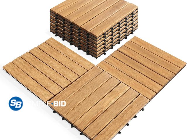 Lot 58-75673 - Nordic Wood Acacia Tiles 10 Pack - Indoor/Outdoor use - Interlocking Deck Tiles,  12" x 12" Acacia W...