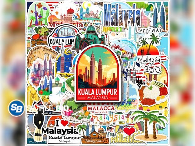 Lot 58-39092 - New 50 Pcs Malaysia Stickers Vinyl Cartoon Travel Vacation Sticker for Water Bottle Skateboard Scrap...