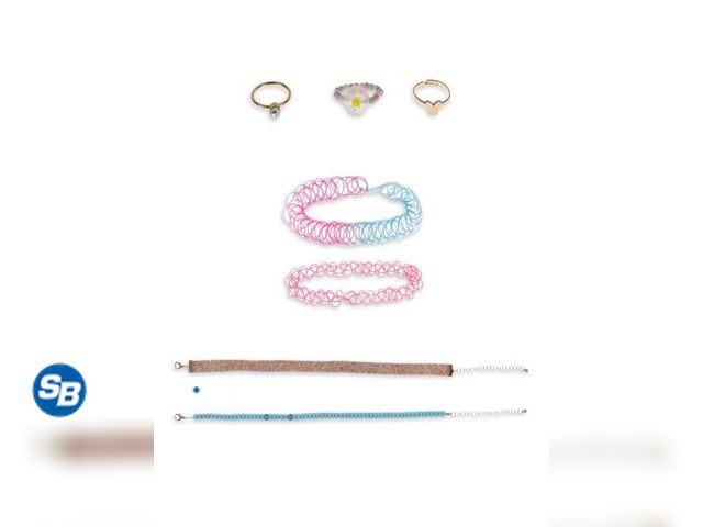 Lot 58-54266 - New Wonder Nation Kids Daisy Rings and Chokers Set, 7 Pack Multi-color