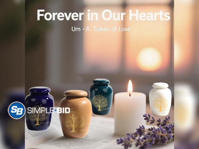 Lot 58-41137 - New Small Ceramic Urns for Human Ashes Set of 4, Mini Keepsake Urns with Tree of Life Design, Elegan...