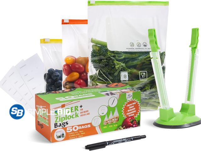 Lot 58-50549 - New 2Cee Essentials Slider Freezer Bag (50-Pcs), Reusable Food Bags Set – Large, Medium, Small Plast...