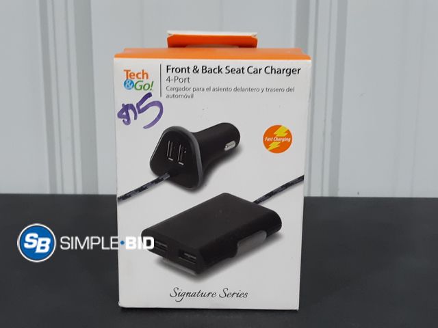 Lot 58-28946 - Tech &amp; Go Front &amp; Back Seat Car Charger 4-Port - Appears Unused