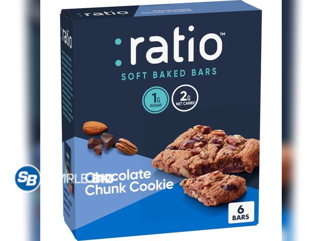 Lot 58-64643 - Lot of (2) Ratio Soft Baked Bars, Chocolate Chunk Cookie, 1g Sugar, Keto Friendly, 5.34 oz (6 Bars i...