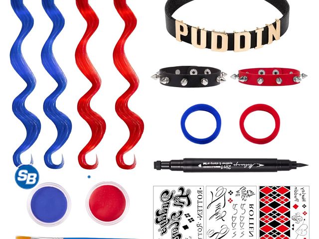 Lot 58-74118 - Lot of (3) New Halloween Costume Accessories for Women - Makeup Kit with 2 Red &amp; 2 Blue Clip-in ...