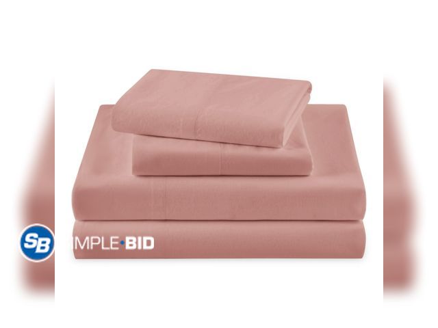 Lot 58-38978 - Beautiful Solid 4-Piece 100% Cotton Washed Percale Woodrose Sheet Set, Queen by Drew Barrymore - lig...
