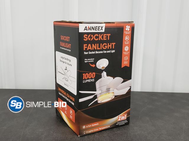 Lot 58-39145 - Anneex Socket Fanlight - Your Socket Becomeds Fan and Light - 1000 Lumens - 6 Fan Speeds - 3 Lights ...
