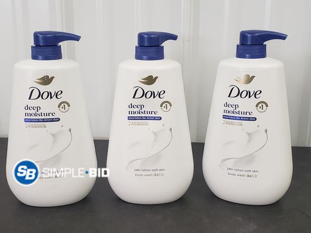 Lot 58-68472 - Lot of (3) New DOVE Deep moisture Body Wash 30.6 fl oz each