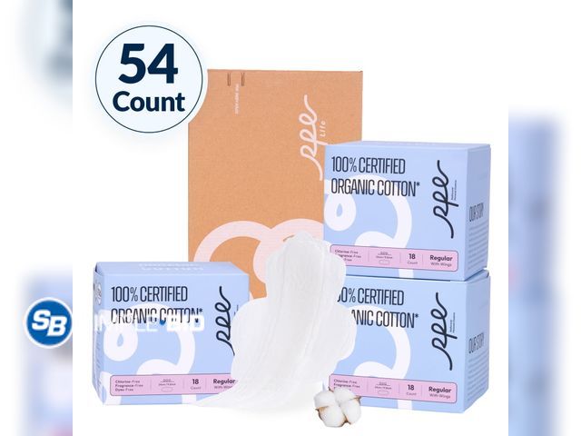 Lot 58-62875 - New 100% Organic Pads for Women - 54ct, Ultra Thin Feminine Pads with Wings, Unscented Period Pads, ...