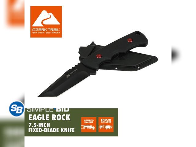 Lot 58-58740 - New Ozark Trail Eagle Rock 7.5 inch Fixed Blade Black Tanto