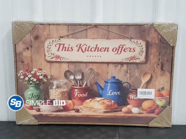 Lot 58-74049 - This Kitchen Offers - Joy, Food, Love, Warmth Canvas Framed Print