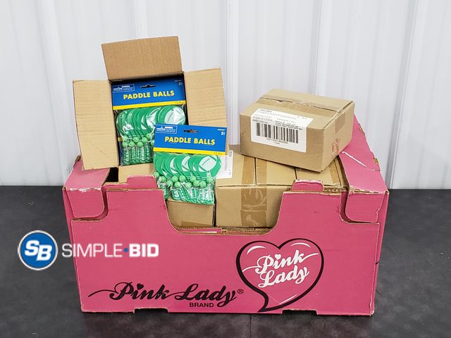 Lot 58-71935 - Lot of (14) Boxes of Mini Paddle Ball Football Themed Party Favors -- Each Box includes (6) 12 pc Pa...