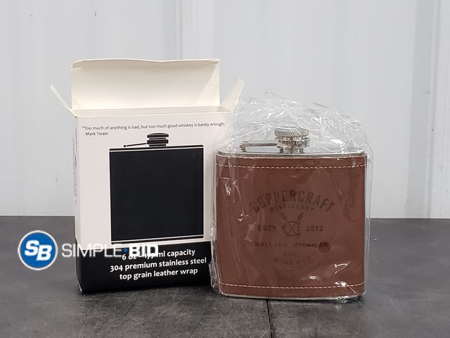 Lot 58-67491 - Coppercraft Distillery Premium 6 Oz Leather Flask