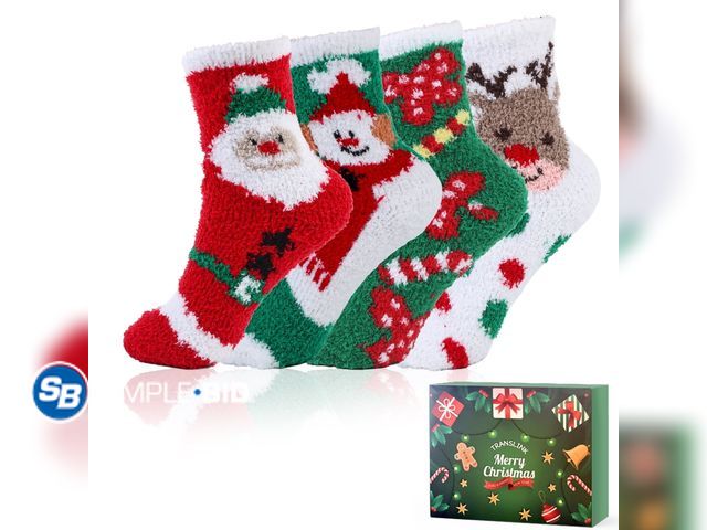 Lot 58-52861 - CHRISTMAS IN JULY! New TRANSLINK 4 Pairs Fuzzy Socks for Women Girls Gifts Cute Cozy Fluffy Sock War...
