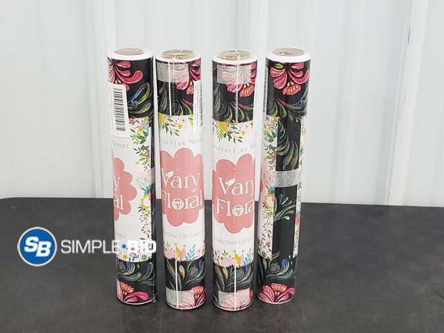 Lot 58-60480 - Lot of (4) New Exotic Black Floral wallpaper peel and stick vintage antique dark Botanical wallpaper...