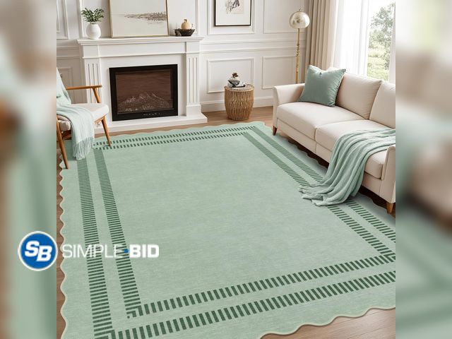 Lot 58-75732 - New Washable 8x10 Rugs for Living Room Bedroom, Non-Slip Sage Green Indoor Carpet for Dining Room Of...