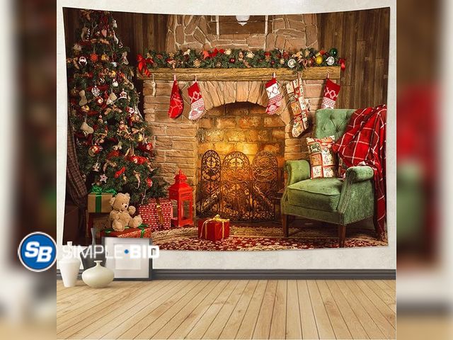 Lot 58-17764 - New Mr.Bee Wall Tapestry Christmas Colorful Tapestries Backdrop, Xmas Santa Claus, Tree &amp; Fire P...