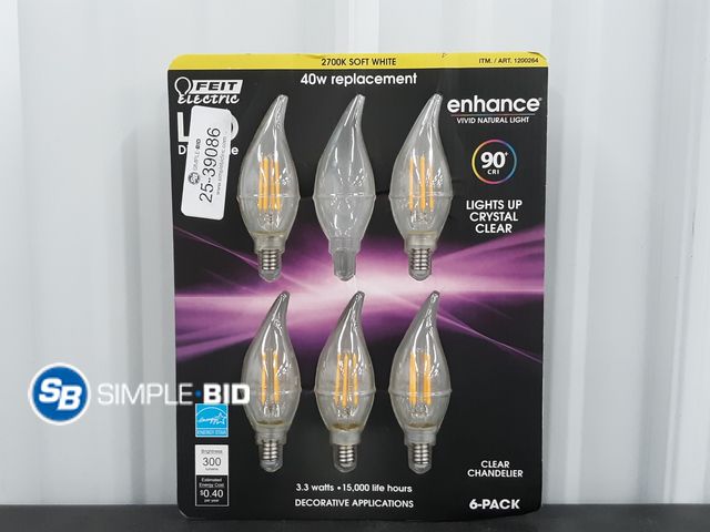 Lot 58-39086 - Feit Electric LED Dimmable Clear Chandelier Pack of (5)