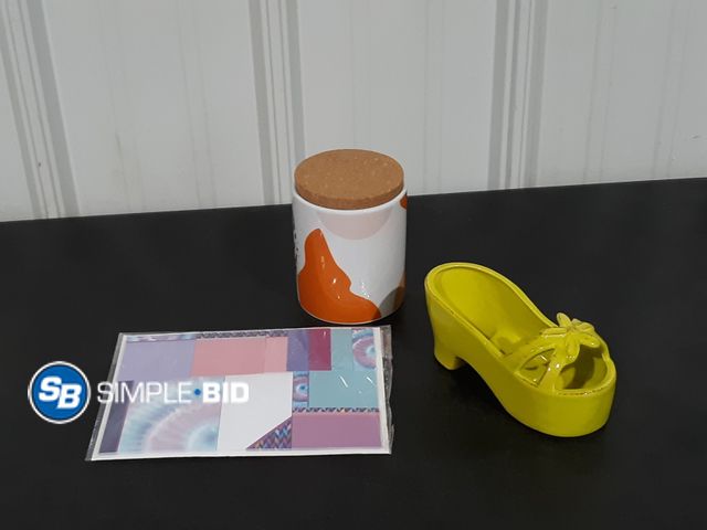 Lot 58-31931 - Desk Decorations - Cute Holders and Sticky Note Set - You Are love Cannister, Sandle Shaped Holder f...