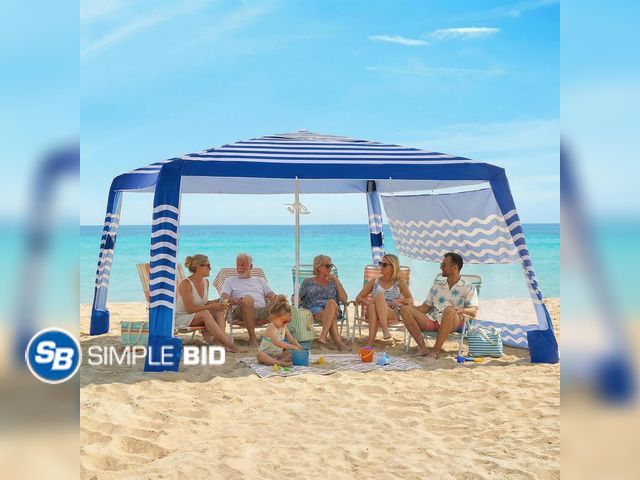 Lot 58-54515 - Zeraty Beach Cabana 8'×8', Portable Beach Canopy with Side Wall, Easy Pop Up UPF 50+ Silver-Coated B...